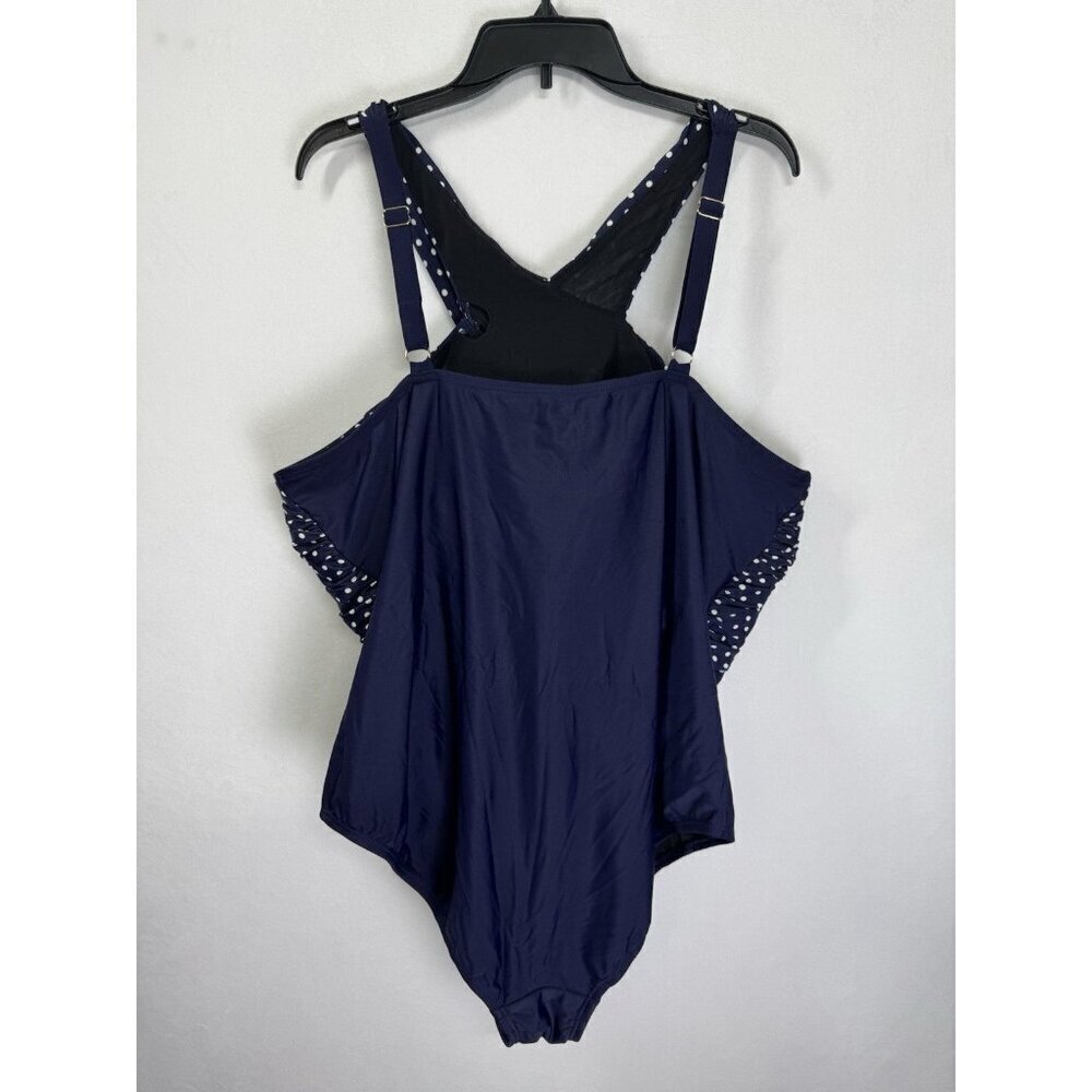 Swimsuits for All One Piece Swimsuit Size 26 Navy Blue Polka Dot High Neck Wrap - Picture 3 of 10